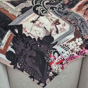 Christian Lacroix Silk Square Decorative Scarf in Black, Pink, Cream & Brown
